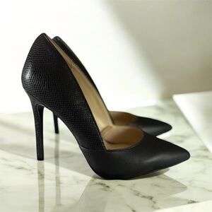 Jessica Simpson Anyelin Heels Pump Black 6 Pointed Toe Dual Texture Faux Snake